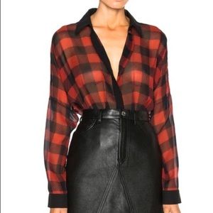 BARBARA BUI Buffalo Plaid Silk Blouse In Black & Red 36 Small